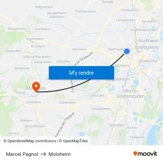 Marcel Pagnol to Molsheim map