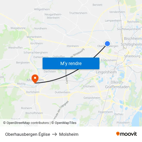 Oberhausbergen Église to Molsheim map