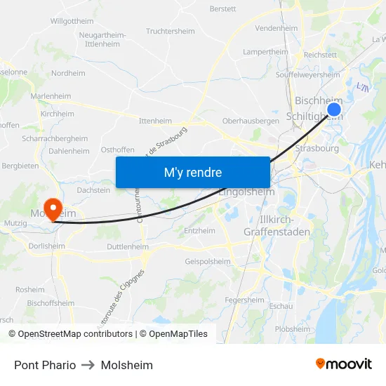 Pont Phario to Molsheim map