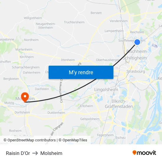 Raisin D'Or to Molsheim map