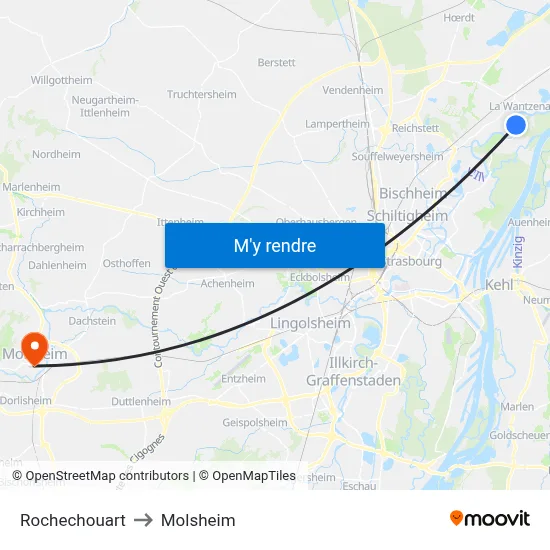 Rochechouart to Molsheim map