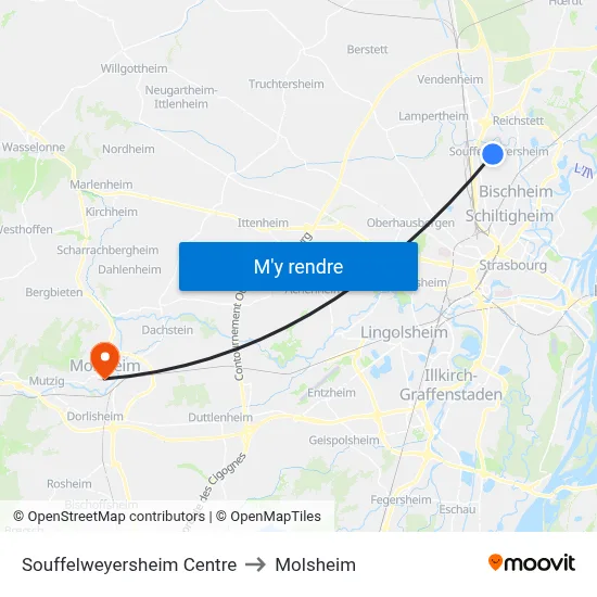 Souffelweyersheim Centre to Molsheim map