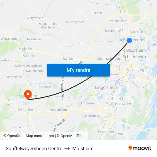 Souffelweyersheim Centre to Molsheim map