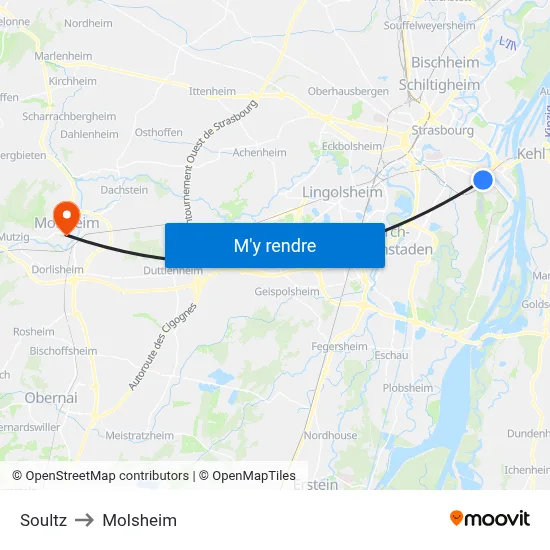 Soultz to Molsheim map