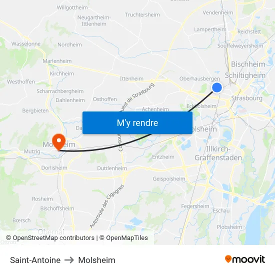 Saint-Antoine to Molsheim map
