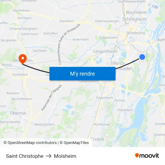 Saint Christophe to Molsheim map