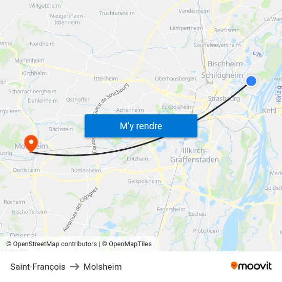 Saint-François to Molsheim map