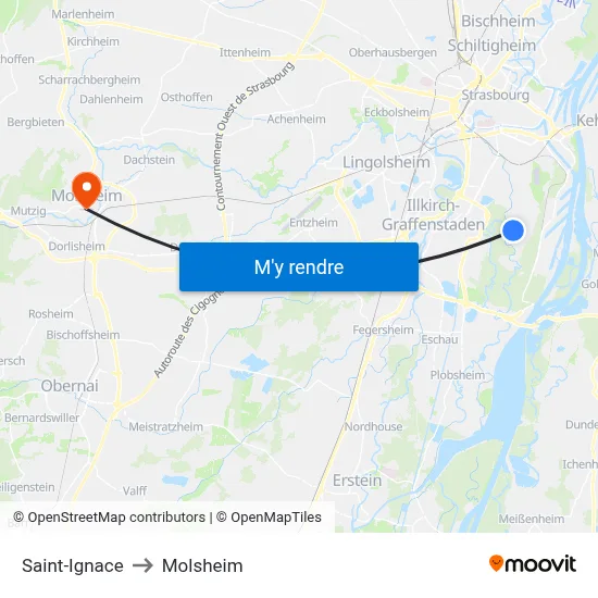 Saint-Ignace to Molsheim map
