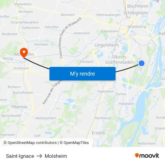 Saint-Ignace to Molsheim map