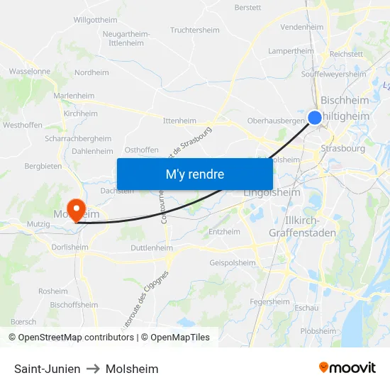 Saint-Junien to Molsheim map