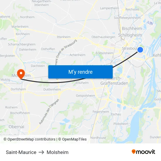 Saint-Maurice to Molsheim map