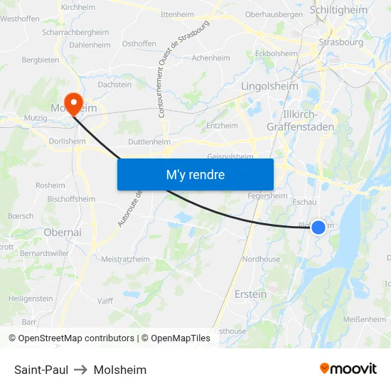 Saint-Paul to Molsheim map
