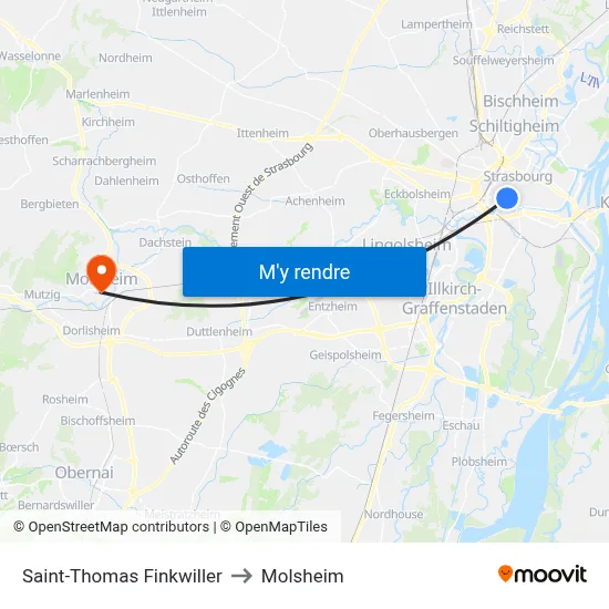 Saint-Thomas Finkwiller to Molsheim map