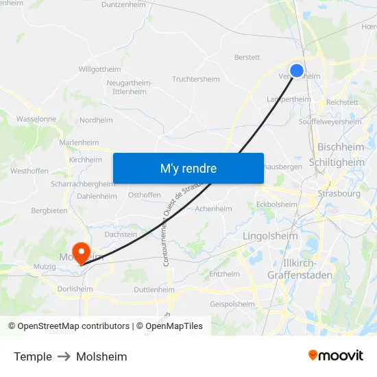 Temple to Molsheim map