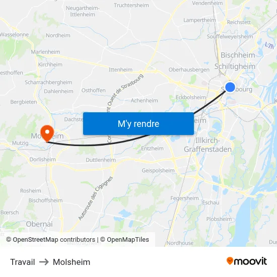 Travail to Molsheim map