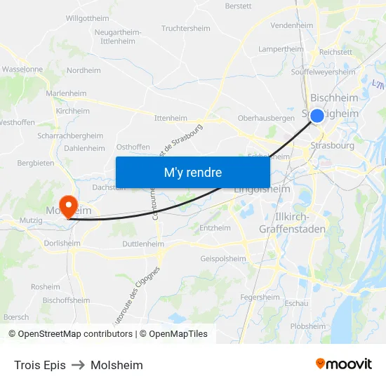 Trois Epis to Molsheim map