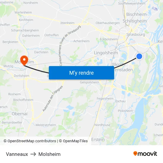 Vanneaux to Molsheim map