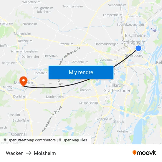 Wacken to Molsheim map
