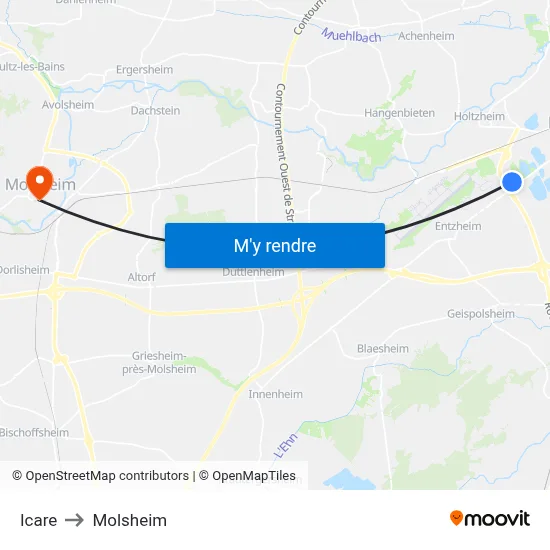 Icare to Molsheim map