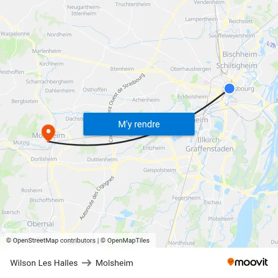 Wilson Les Halles to Molsheim map