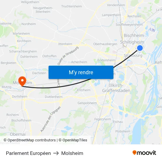 Parlement Européen to Molsheim map