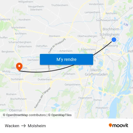 Wacken to Molsheim map