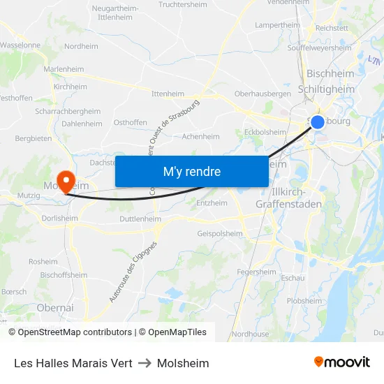 Les Halles Marais Vert to Molsheim map