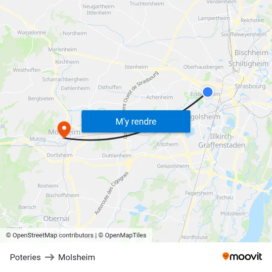 Poteries to Molsheim map