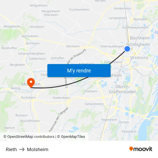 Rieth to Molsheim map