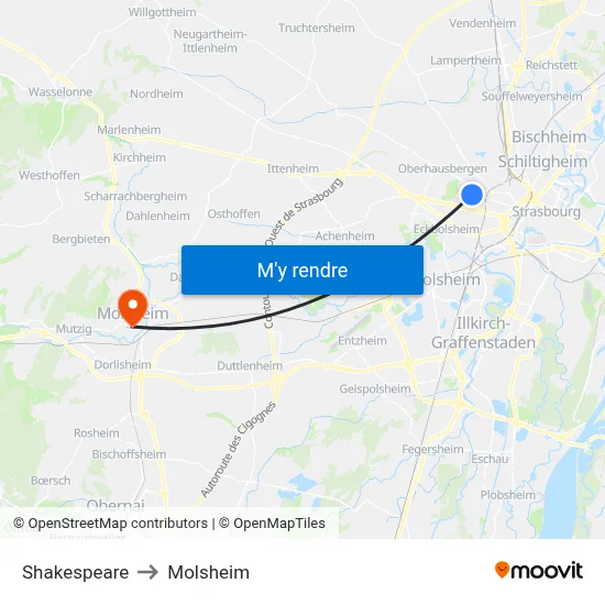 Shakespeare to Molsheim map