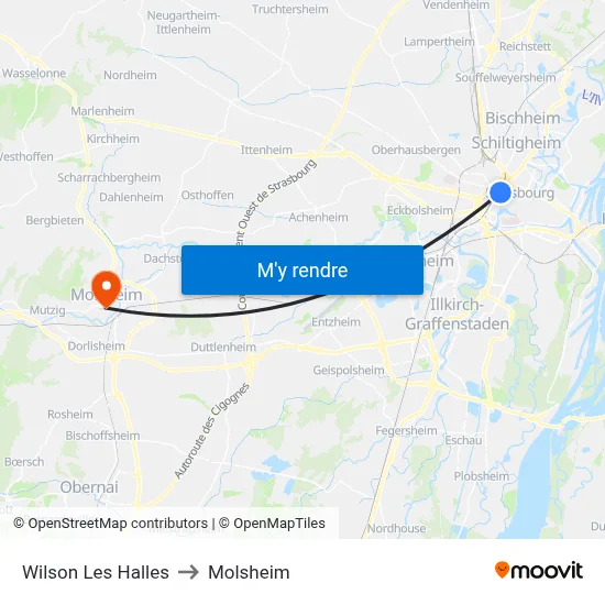 Wilson Les Halles to Molsheim map