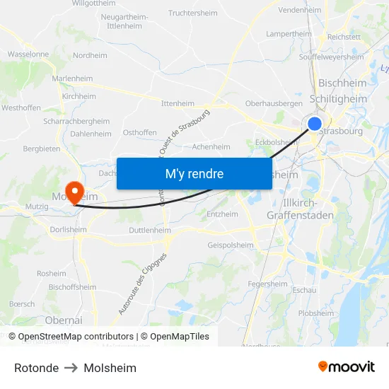 Rotonde to Molsheim map