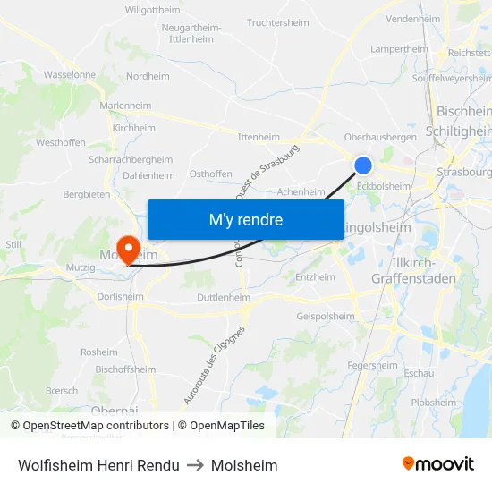Wolfisheim Henri Rendu to Molsheim map