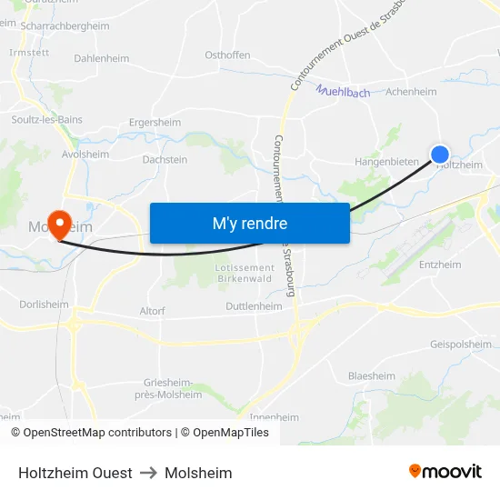 Holtzheim Ouest to Molsheim map