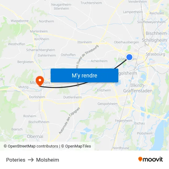 Poteries to Molsheim map