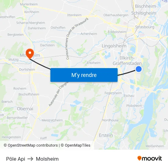 Pôle Api to Molsheim map