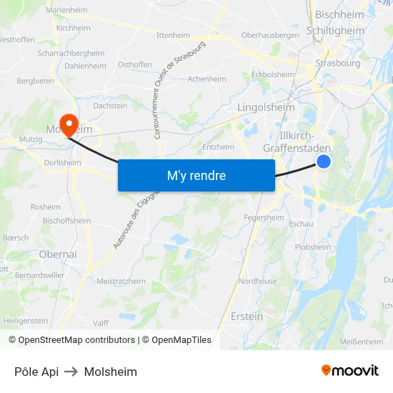 Pôle Api to Molsheim map