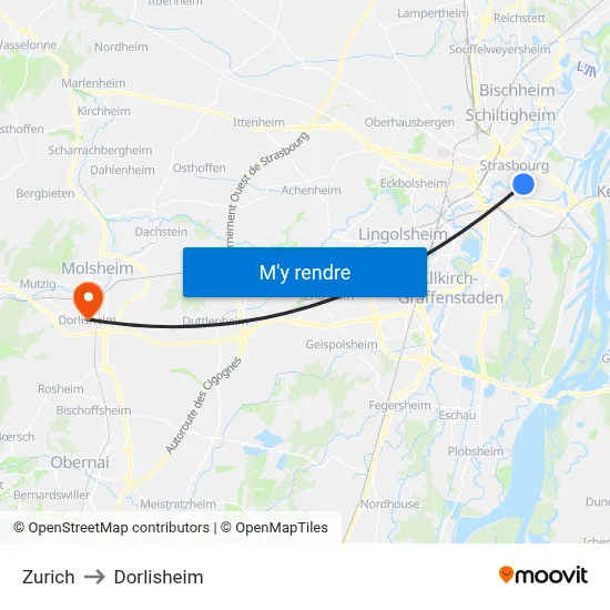 Zurich to Dorlisheim map