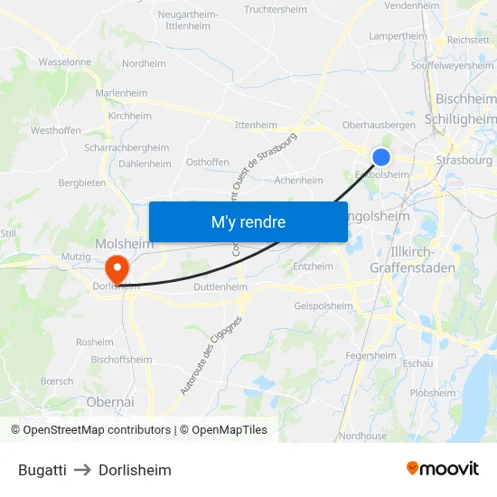 Bugatti to Dorlisheim map