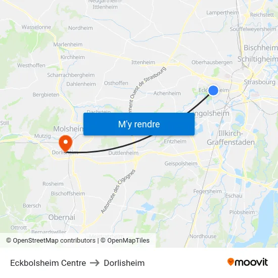 Eckbolsheim Centre to Dorlisheim map