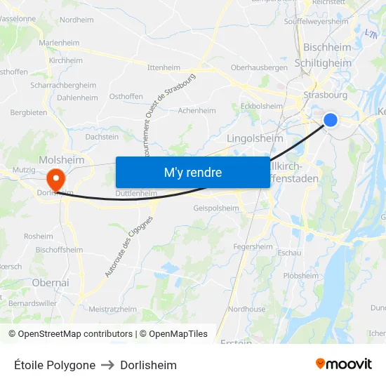 Étoile Polygone to Dorlisheim map