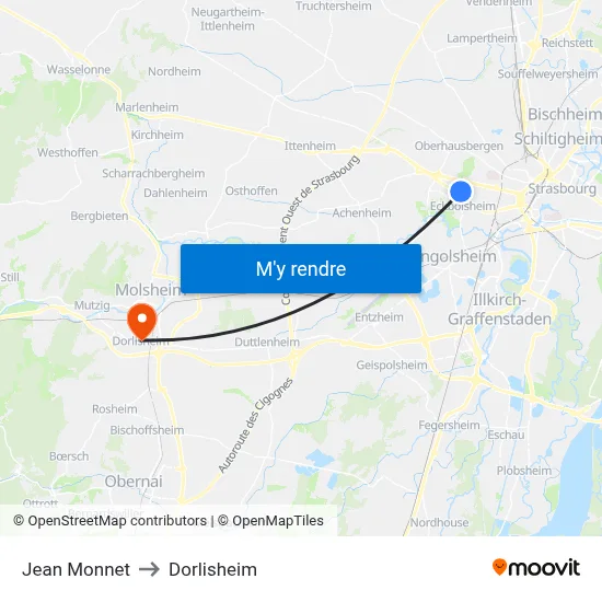 Jean Monnet to Dorlisheim map