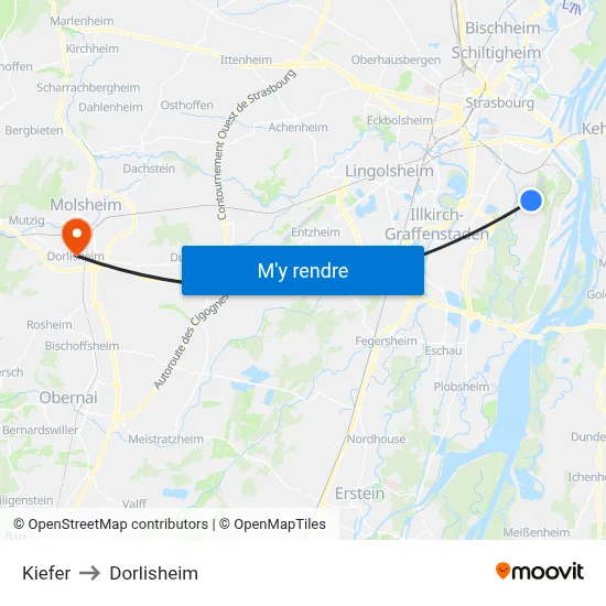 Kiefer to Dorlisheim map