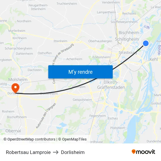 Robertsau Lamproie to Dorlisheim map