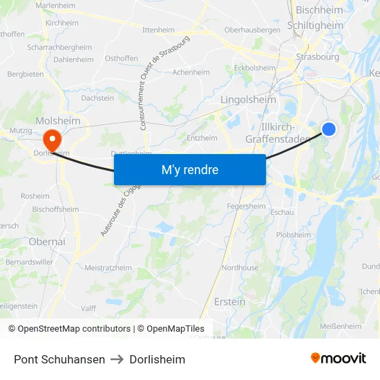 Pont Schuhansen to Dorlisheim map