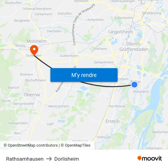 Rathsamhausen to Dorlisheim map