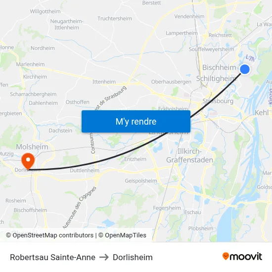 Robertsau Sainte-Anne to Dorlisheim map