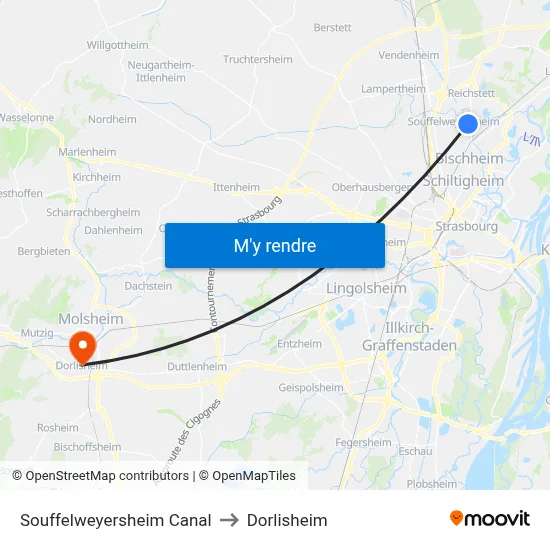 Souffelweyersheim Canal to Dorlisheim map