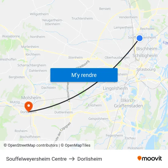 Souffelweyersheim Centre to Dorlisheim map