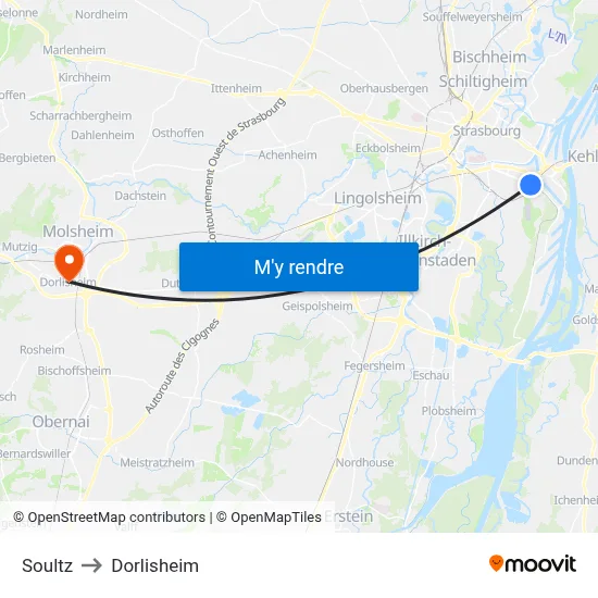 Soultz to Dorlisheim map